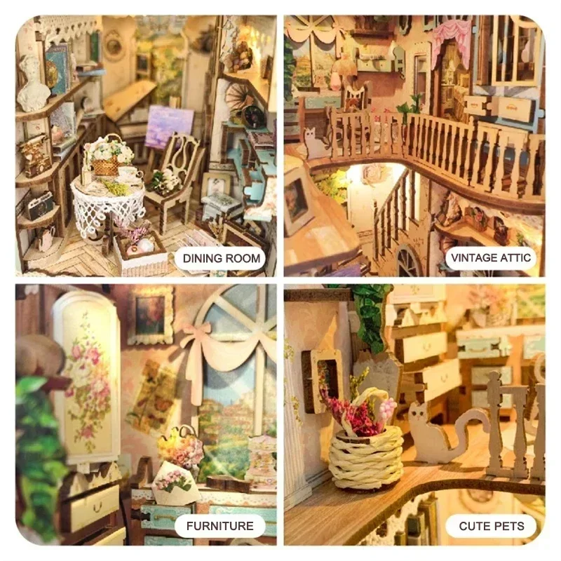 Diy Wooden Book Nook Kit Shelf Insert - 동화 마을 책장 숲속 집 DIY